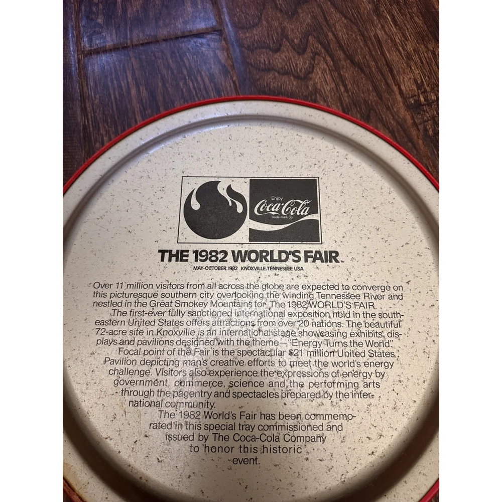 1982 Coca Cola Worlds Fair Plate Knoxville TN 12 inches Vintage Coca Cola